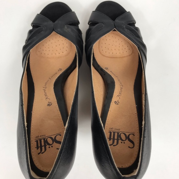 Sofft Mabel Black Leather Platform Peep Toe Heels - Picture 5 of 8